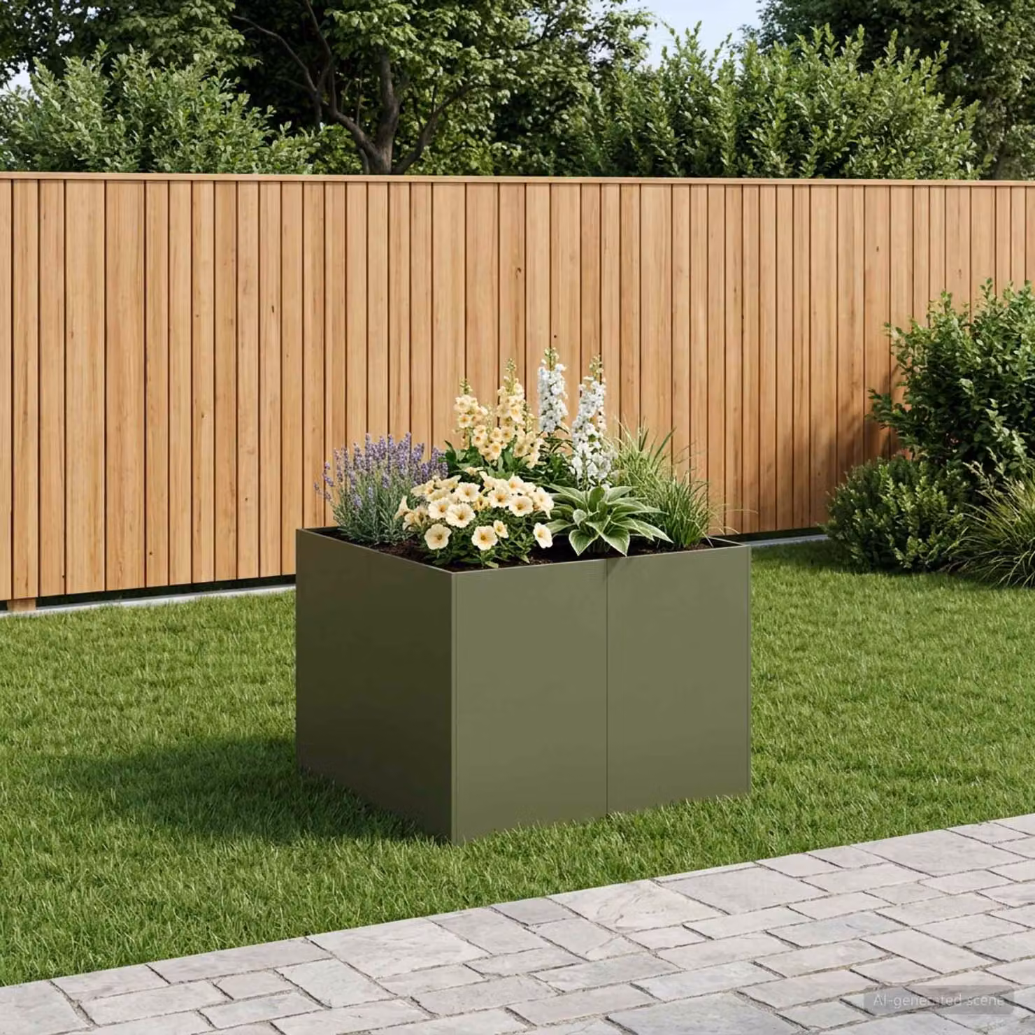 vidaXL Vaso da giardino in metallo Verde, L: 80 cm, P: 80 cm, H: 60 cm