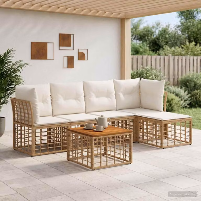 Maison Exclusive - Set da esterno per divano, 6 pezzi. Tessuto in poliestere, colore naturale e bianco crema