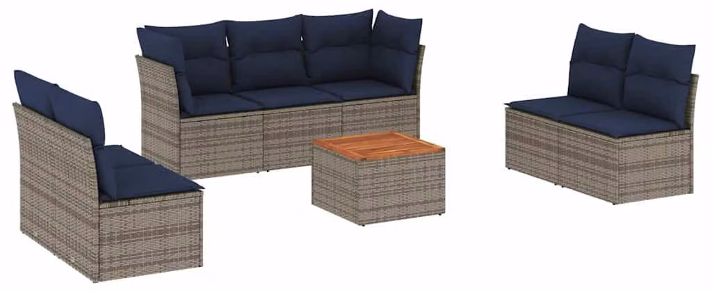 Set da salotto 8 pezzi, grigio, in rattan sintetico - 8 posti a sedere - rattan in polietilene e acciaio - per giardino e terrazza