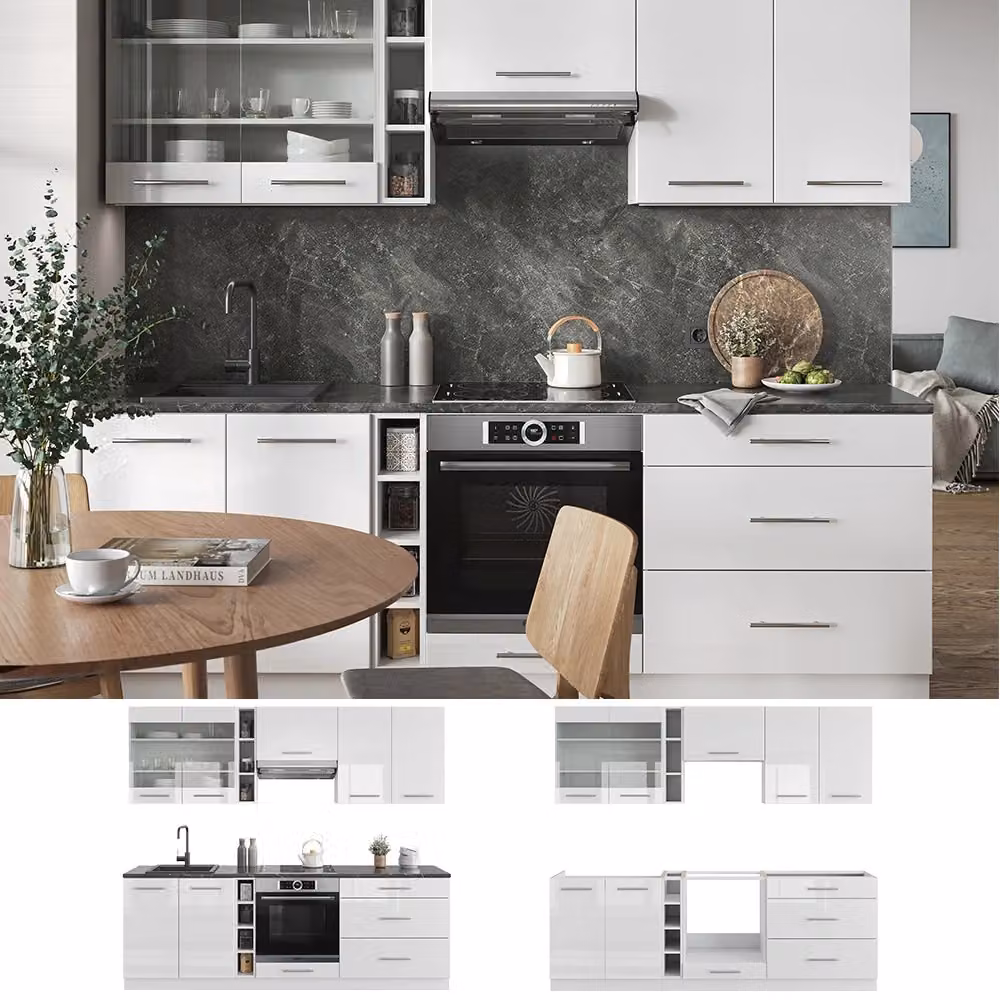 Cucina componibile moderna Fame-Line Vicco Bianco lucido e Rovere, L: 235 cm, P: 60 cm, H: 184,8 cm – 2
