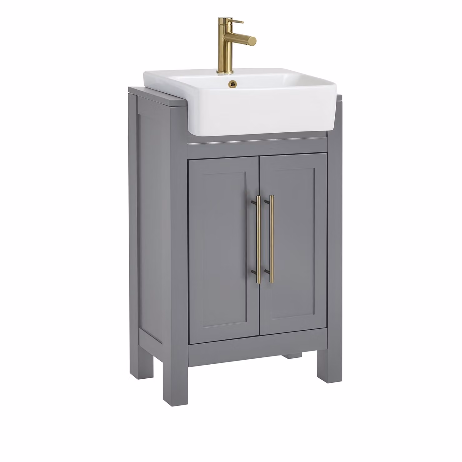 Mobile Bagno Grigio Chiaro da 550mm con Lavabo e Maniglia Moderna con Barra a T in Oro Satinato - Warwick