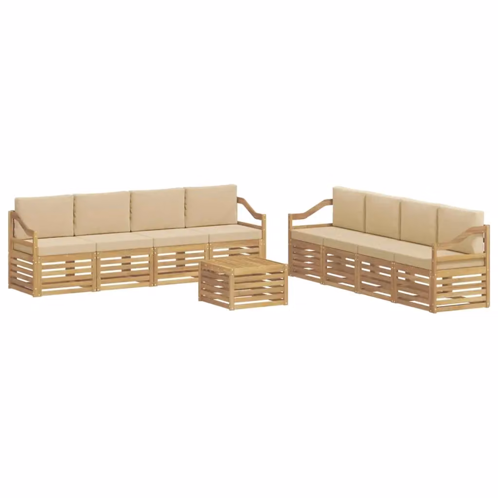 Set di mobili da esterno vidaXL in legno di acacia con divani, tavolino e cuscini, Bianco e Beige – 2