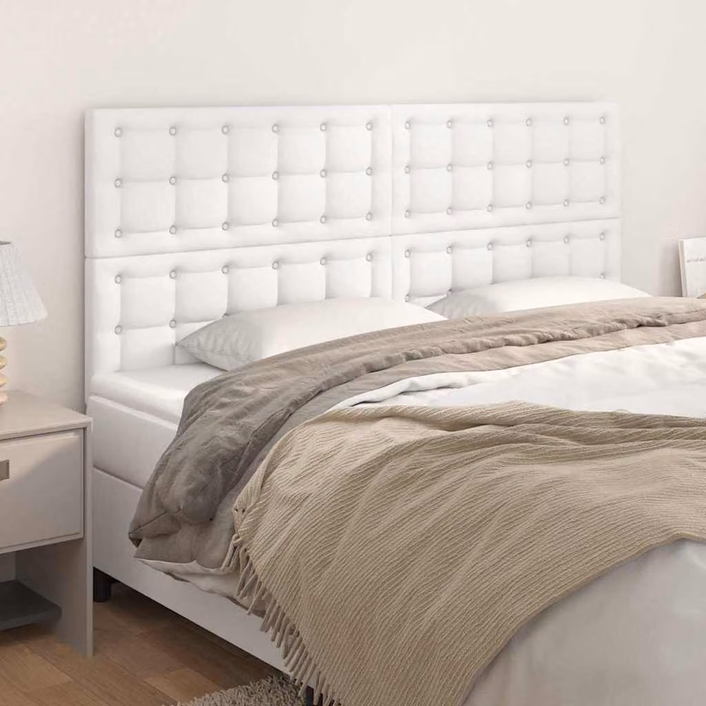 Testiera per letto vidaXL in similpelle bianca con pannello imbottito, L: 160 cm, H: 118-128 cm, P: 5 cm