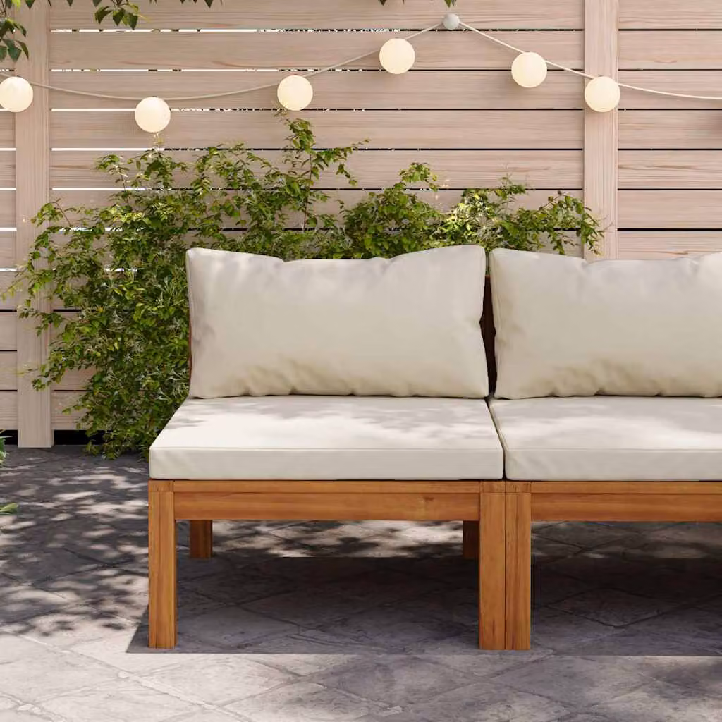 vidaXL Divano Modulare da Giardino in Legno d'Acacia Oliato con Cuscini Bianchi
