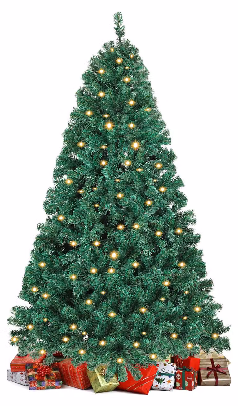 Albero di Natale artificiale Ikodm, altezza 210 cm, con 400 luci LED bianco caldo, 1200 decorazioni, realizzato in plastica che imita l'abete, con base in metallo, ideale per il soggiorno