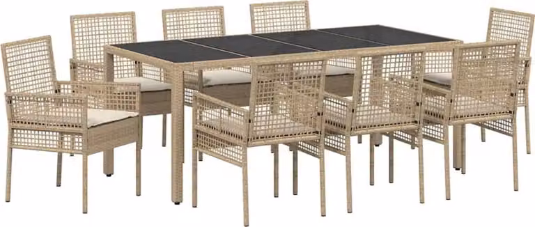 Set da Pranzo per Giardino 9 pcs Beige polyrattan