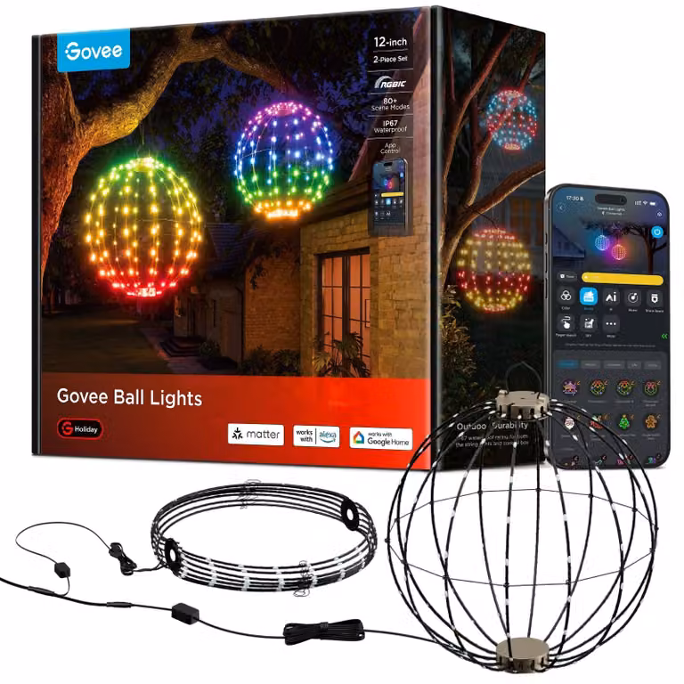Sfere natalizie a LED, 2 pezzi, RGB, 16 milioni di colori, impermeabili