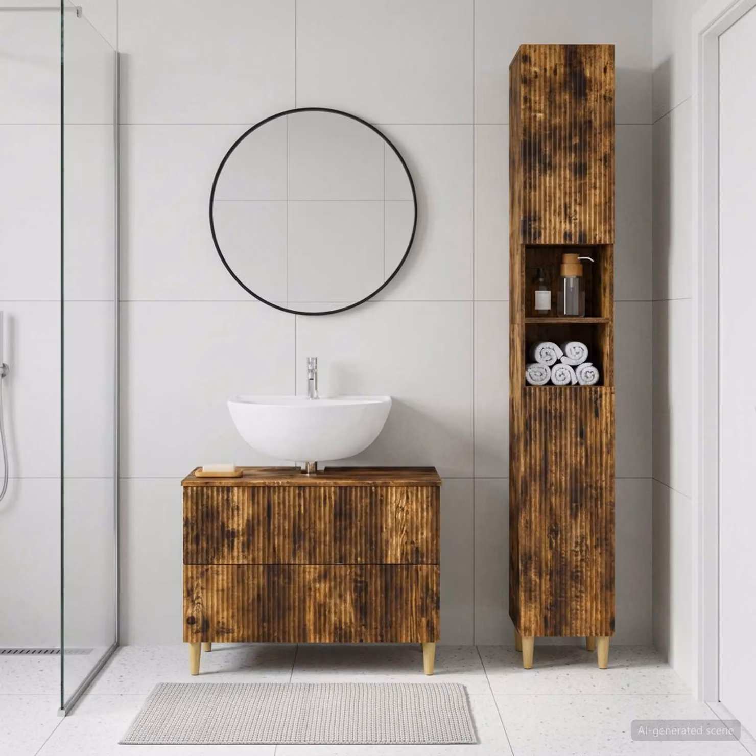 Set di mobili da bagno vidaXL ARNHEM composto da 2 pezzi in legno Rovere Fumo marrone con pensile e mobile lavabo moderno