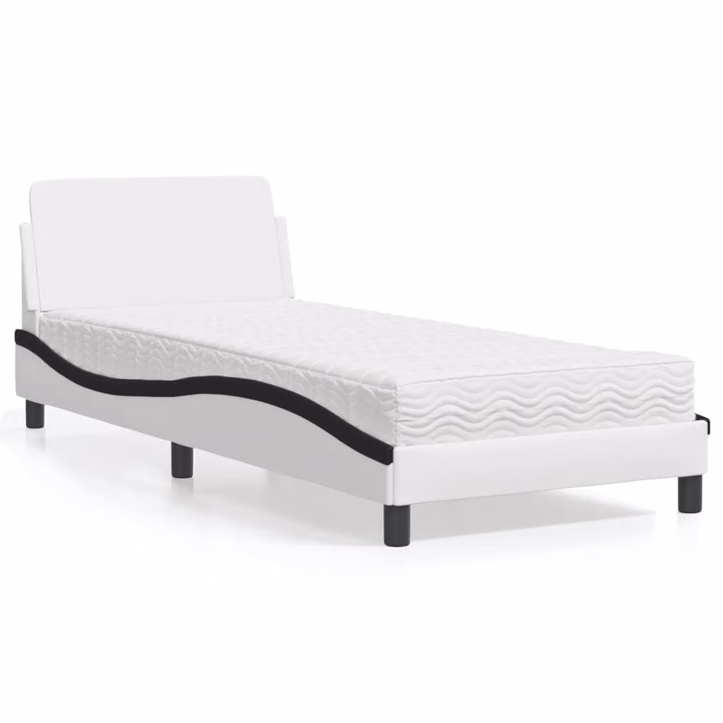 Letto con Materasso Dover vidaXL in Similpelle Nero e Bianco 90x200 cm
