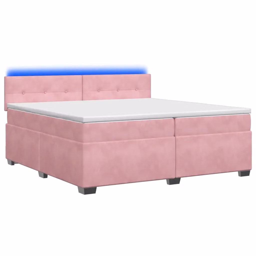 Letto con Box Spring e Materasso vidaXL in Velluto Rosa con Illuminazione LED e Porte USB L/P: 200 x 200 cm – 2