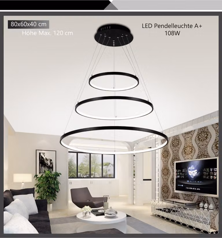 Lampada a sospensione LED 2130-3black 40*60*80cm 3 anelli con telecomando colore della luce e luminosità regolabile lampada a sospensione dimmerabile
