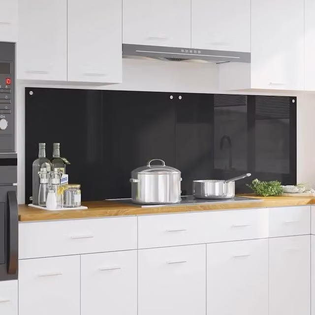 Set di 2 schienali da cucina vidaXL in vetro temperato nero lucido L: 90 cm, H: 60 cm – 1