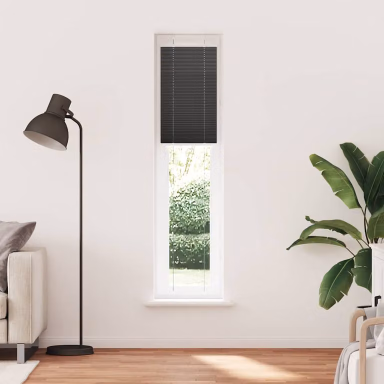 vidaXL Tenda Plissettata Nera 45x200 cm Larghezza Tessuto 44,4 cm