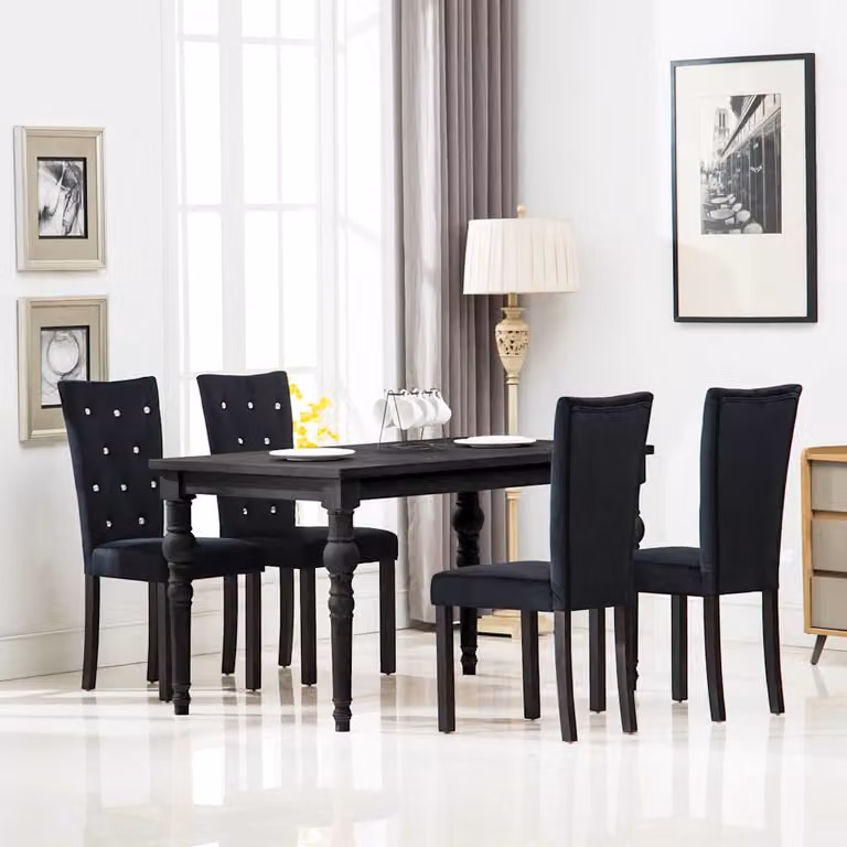 Set di 4 sedie da pranzo vidaXL in velluto nero con gambe in legno per cucina e sala da pranzo