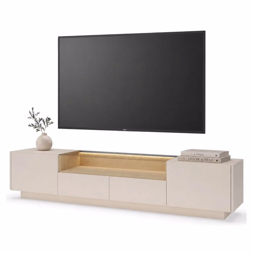 Mobile porta TV Kakagano DMORA con 2 cassetti, beige e marrone, L 203 cm x P 40 cm x H 43 cm – 2