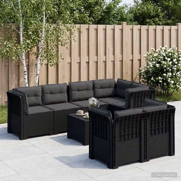 Set da giardino vidaXL a forma di U con 7 posti, in polyrattan antracite e nero con cuscini inclusi