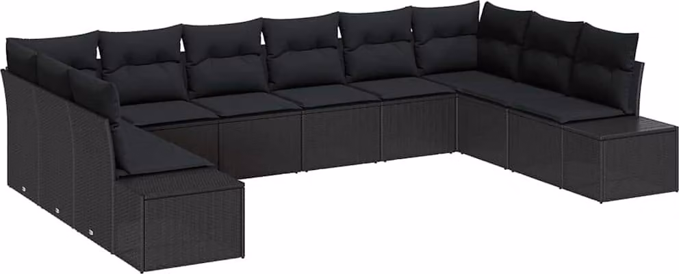 Set Divano da Giardino con cuscino 10 pcs Nero polyrattan