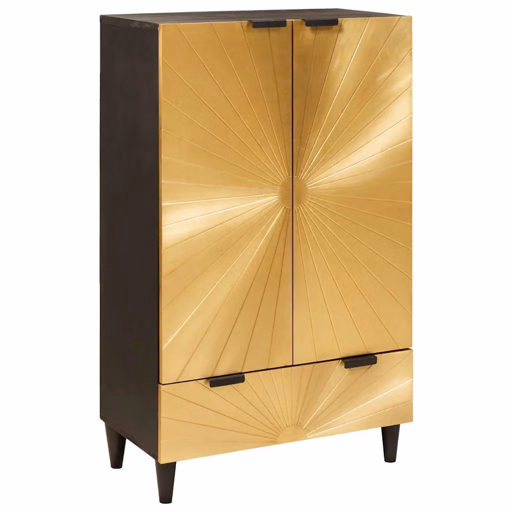 Mobile laterale vidaXL moderno in legno di mango, Nero e Oro, L 60 cm x P 33,5 cm x H 100 cm