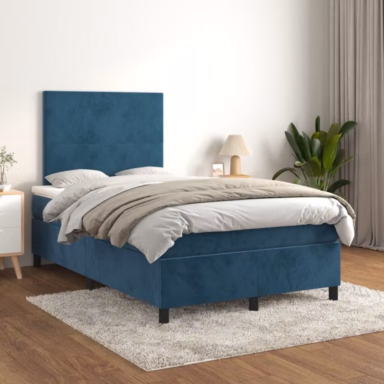 Maison Exclusive - Giroletto a Molle con Materasso Blu Scuro 120x200 cm in Velluto