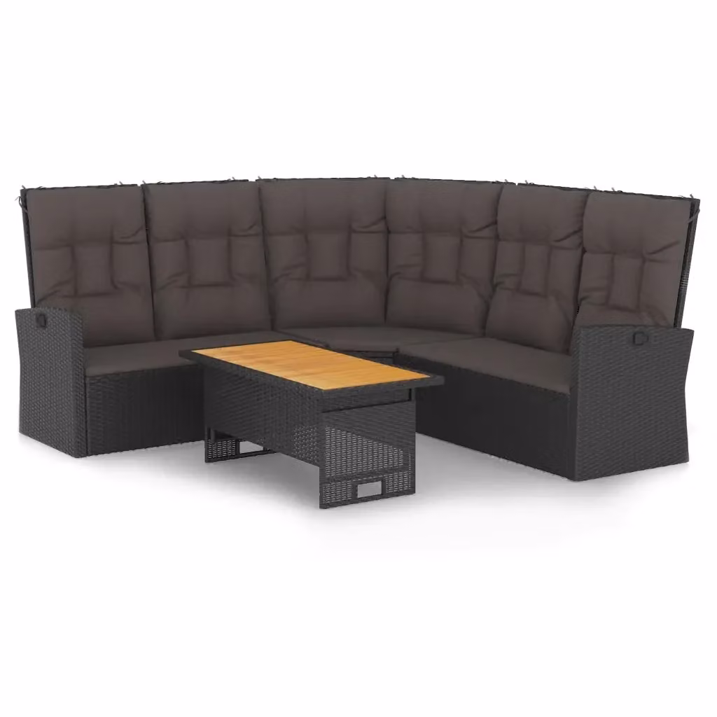Set da giardino moderno a L con tavolo da caffè vidaXL, colore nero, in rattan e metallo con cuscini inclusi – 2