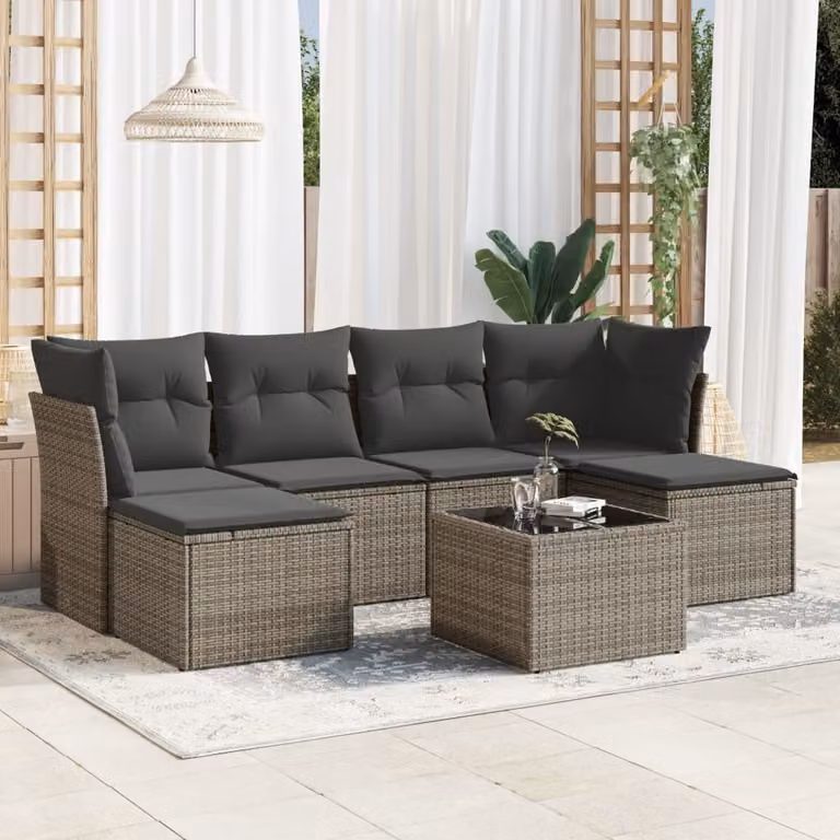 Maison Exclusive - Set da giardino 7 pezzi con cuscini in polyrattan grigio