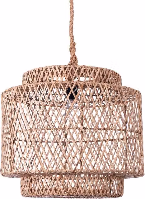 Lampadario sospeso ORESTELUCHETTA in rattan e legno marrone stile boho per terrazzo e esterno, regolabile in altezza, attacco E27