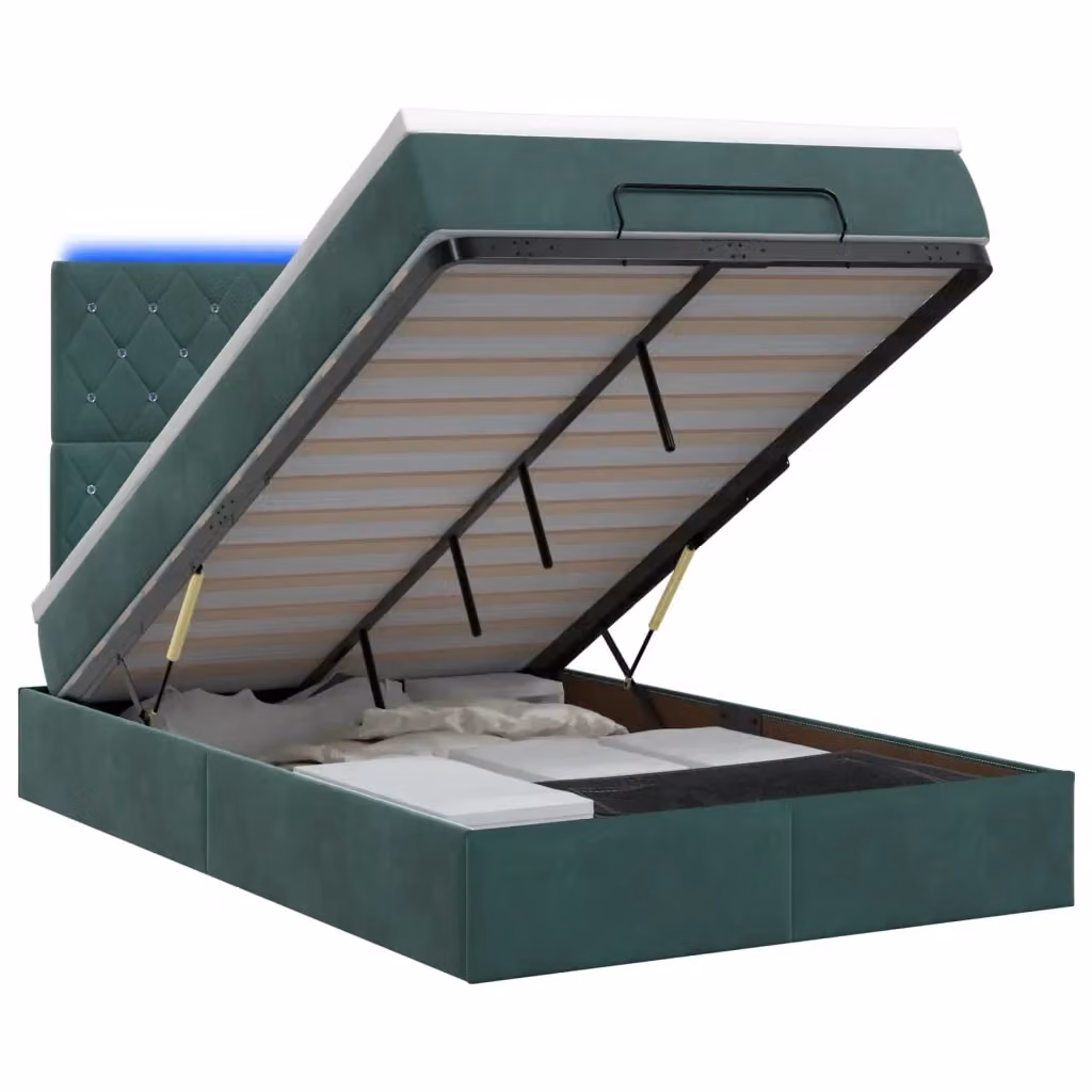 Letto Ottomano con Materasso Ibrido vidaXL in Velluto Verde e Bianco con Illuminazione LED Sotto il Letto L/P/H: 120 x 200 x 88 cm – 2