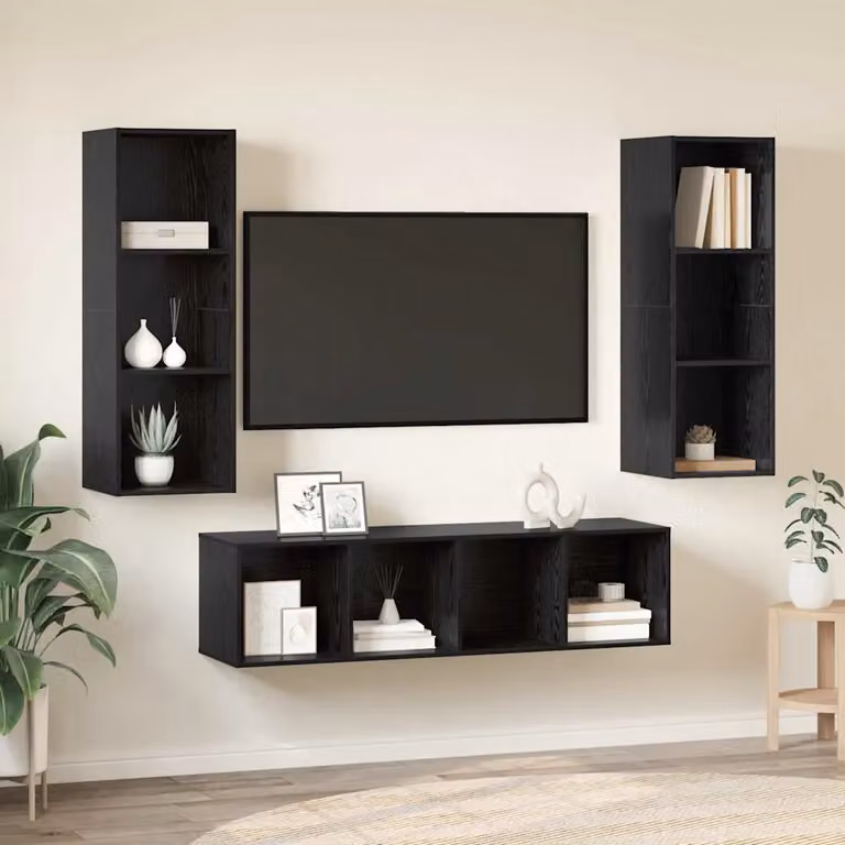 Set mobile TV moderno vidaXL in 3 pezzi, Rovere e Nero, in legno MDF per soggiorno