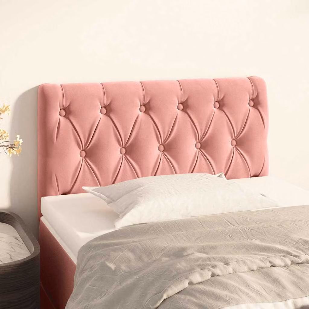 Testiera per letto vidaXL in velluto rosa con struttura in legno e MDF, L: 80 cm, P: 7 cm, H: 78-88 cm