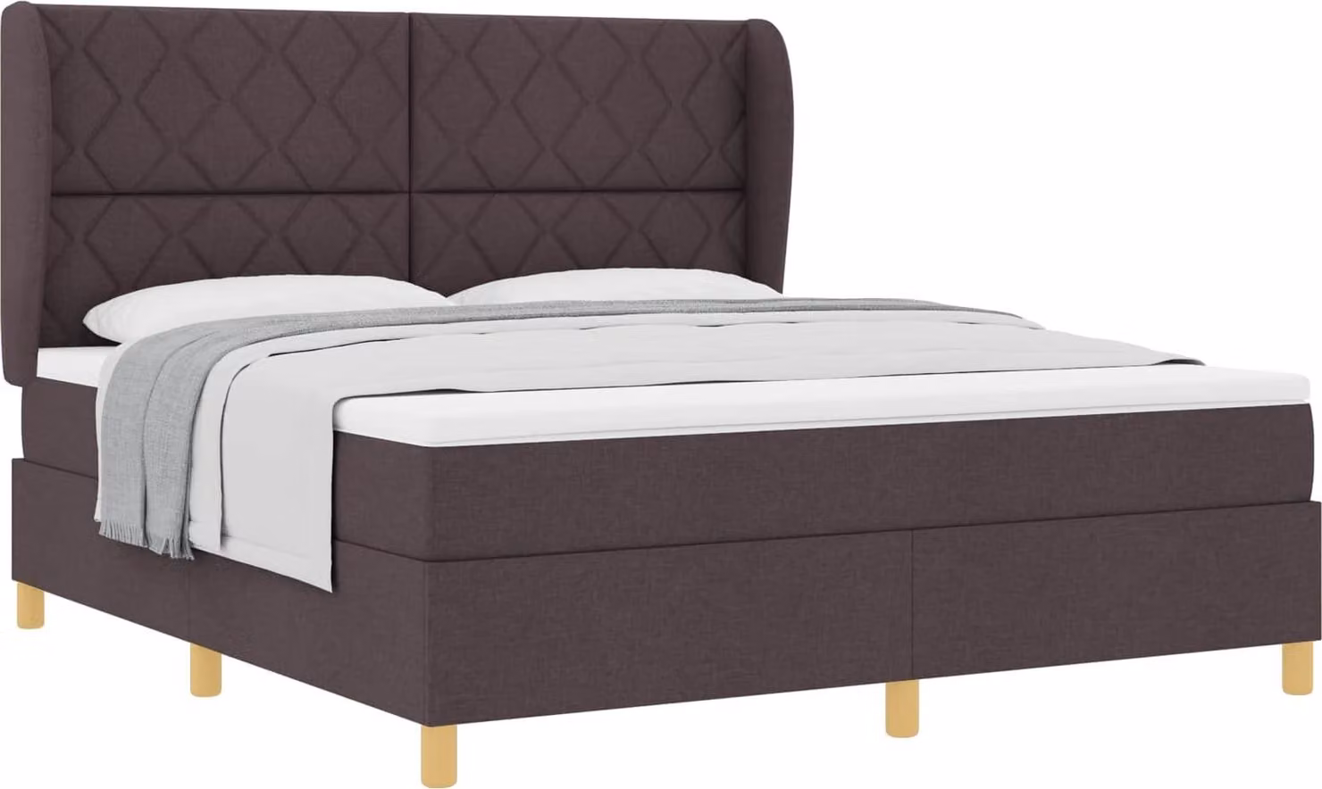 Letto boxspring con testiera marrone scuro 200 x 180 cm in tessuto