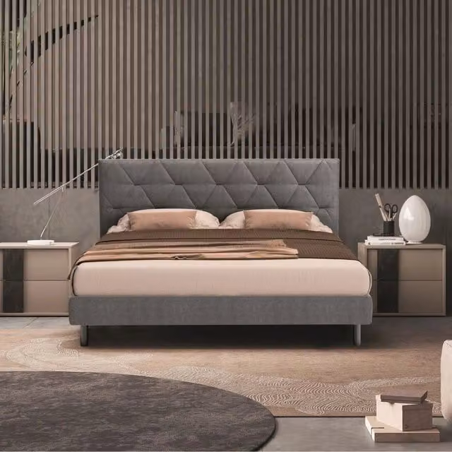 Letto matrimoniale contenitore IPERBRIKO imbottito in tessuto grigio L/P/H: 160 x 200 x 177 cm con base a sollevamento