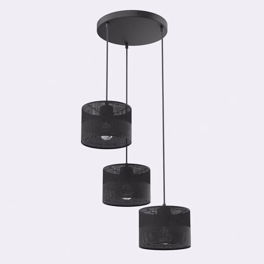 Lampada a sospensione industriale KARBON Emibig in metallo nero con 3 portalampada E27 – 2