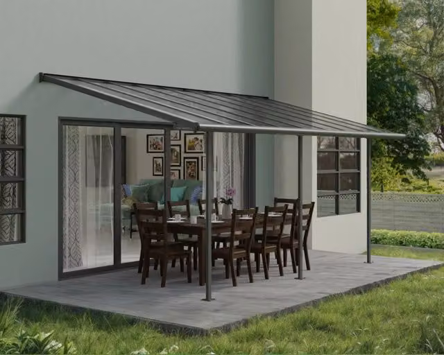 Pergola addossata Palram Sierra in alluminio e policarbonato Grigio L: 5.6 m, P: 3 m