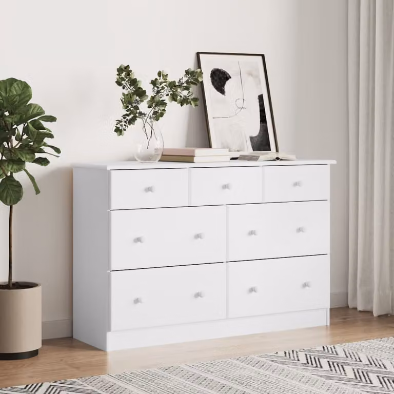 Cassettiera alta vidaXL in legno massello di pino bianca L: 112 cm, P: 35 cm, H: 73 cm