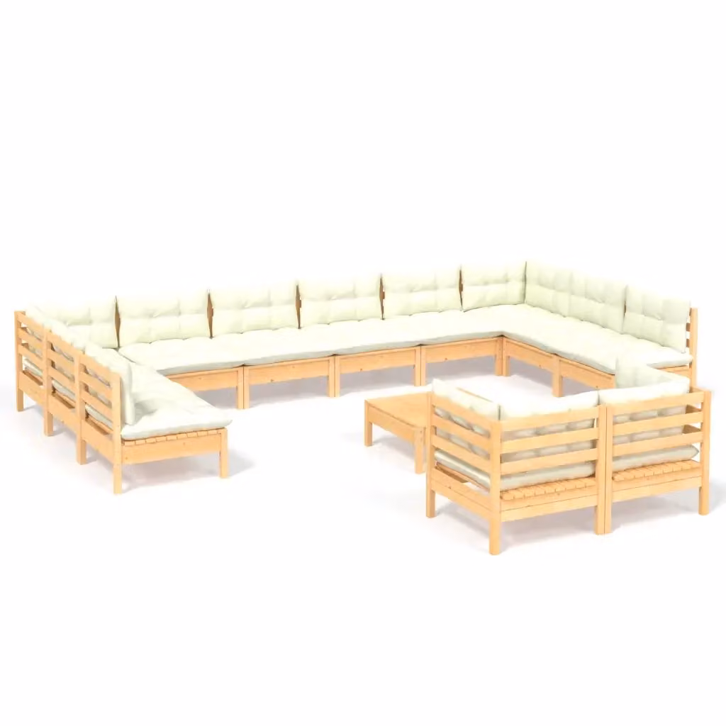 Set Salotto da Giardino vidaXL in Legno di Pino con Cuscini Beige 13pz – 2