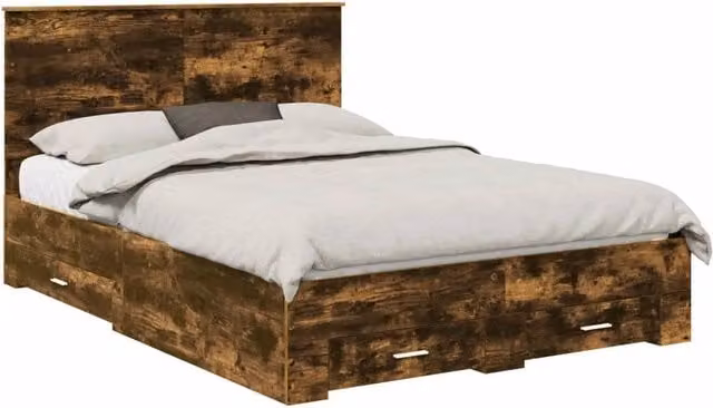 Letto matrimoniale | Letto per adulti | Struttura del letto Rovere fum¨¦ 140 x 200 cm Legno multistrato