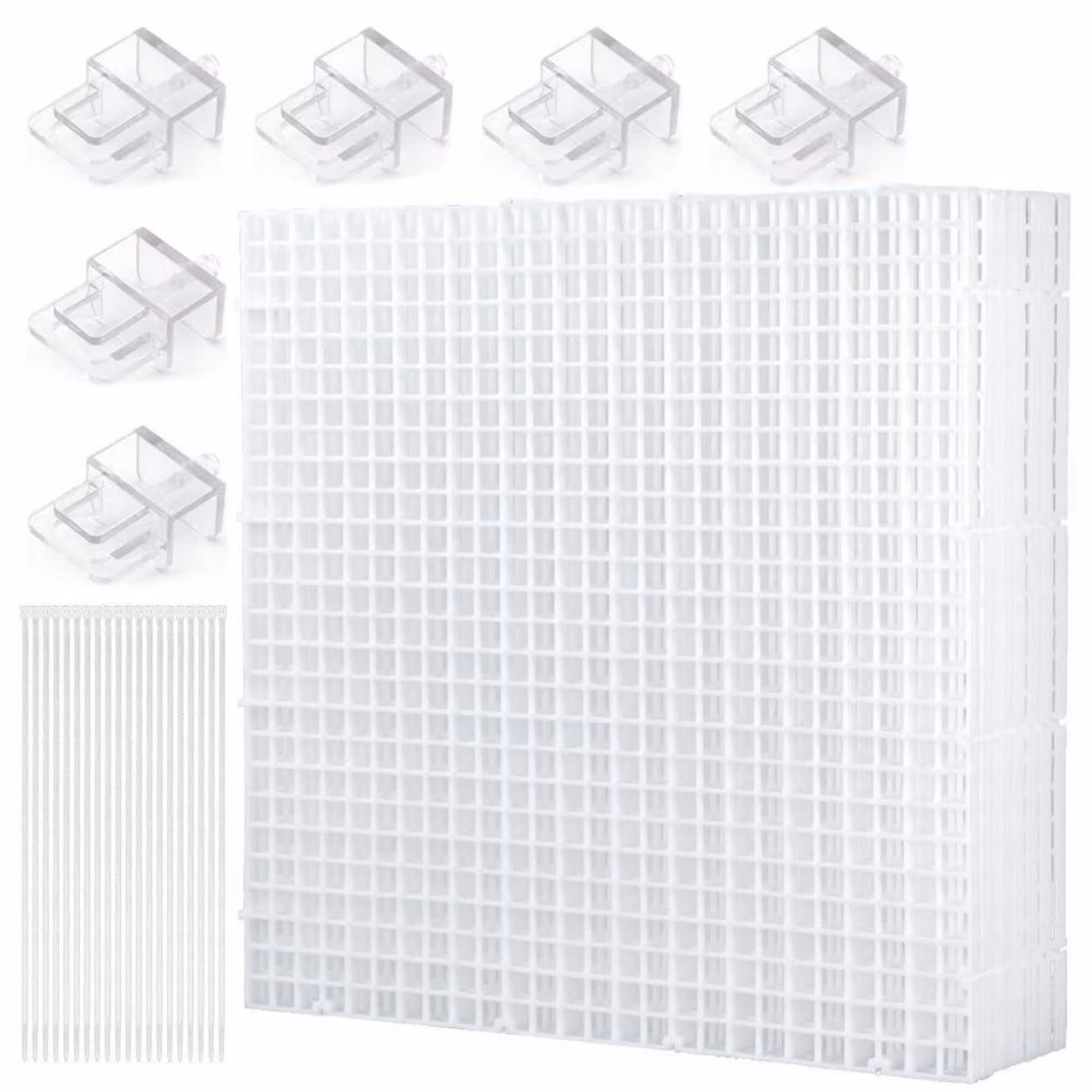 Copertura in plastica a griglia per acquari, set da 30x30 cm, composto da 8 griglie, 6 supporti e 20 fascette