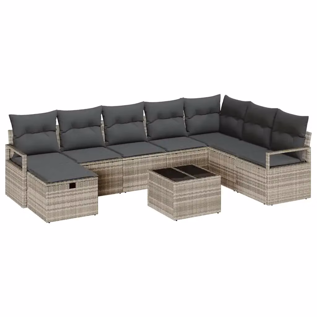 Set di divani da giardino vidaXL 9 pezzi in rattan con cuscini grigi e struttura in metallo – 2