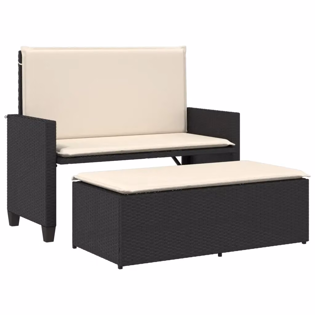 Panca da giardino moderna vidaXL in rattan e metallo con cuscini bianchi e neri – 2