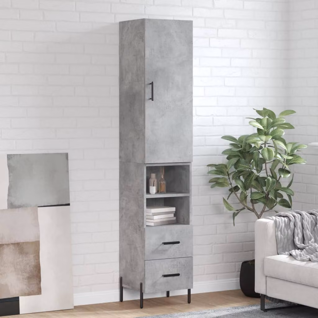 Credenza moderna vidaXL in legno e metallo grigio opaco con ante a battente, L/P/H: 34,5 x 34 x 180 cm
