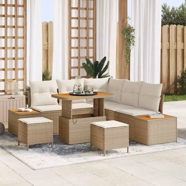 Set Divano da Giardino 8 pz 7-Numero di posti Beige Poly Rattan 3364866
