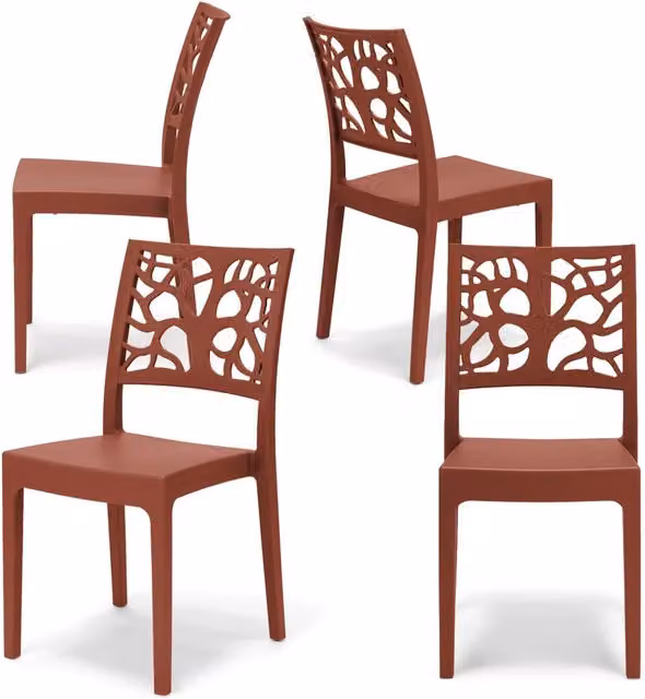 Set 4 sedie in polipropilene TETI, impilabile, resistente ai raggi UV, design moderno, ideale per sala da pranzo, cucina, sala d’attesa, bar, ristoranti o giardino, colore Mattone