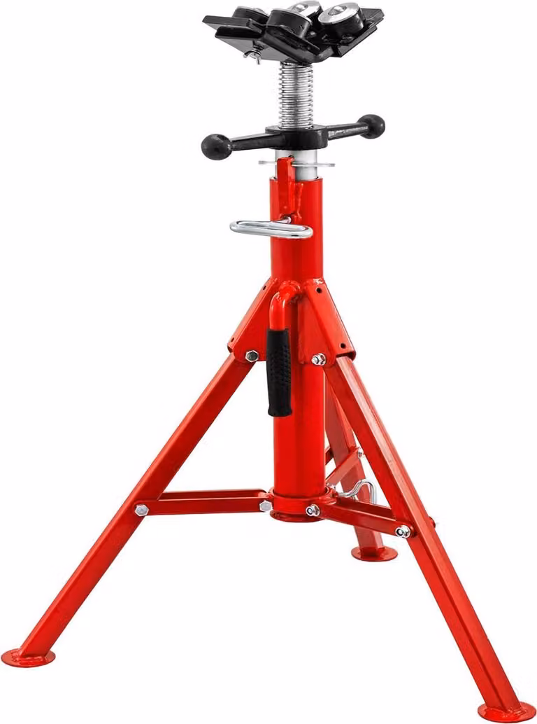 Supporto per tubi, modello V-Head 1107A Supporto per tubi pieghevole con testa alta, supporti in acciaio, supporto per tubi con capacità di 2 tonnellate, supporto per tubi da 28 pollici a 51,5 pollici con trasferimento a 4 sfere