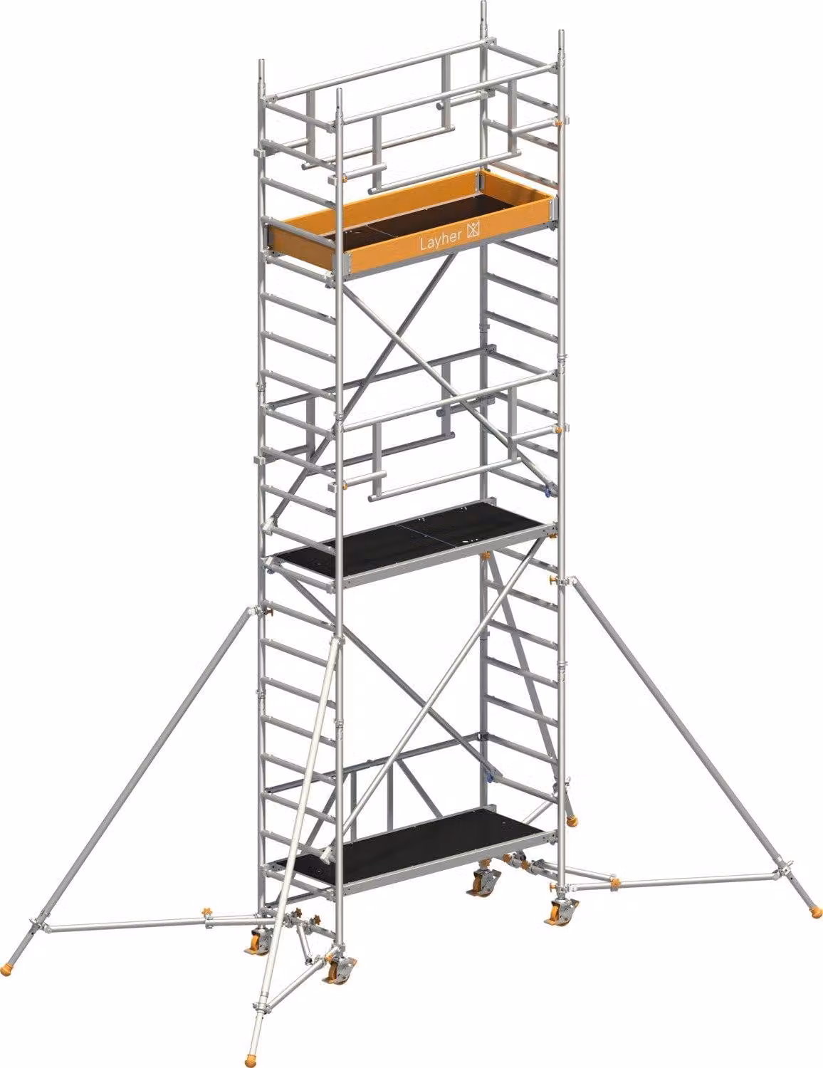 Ponteggio mobile Layher ZIFA P2 Safety Plus con doppia ringhiera e montanti estensibili 6,61 m AH