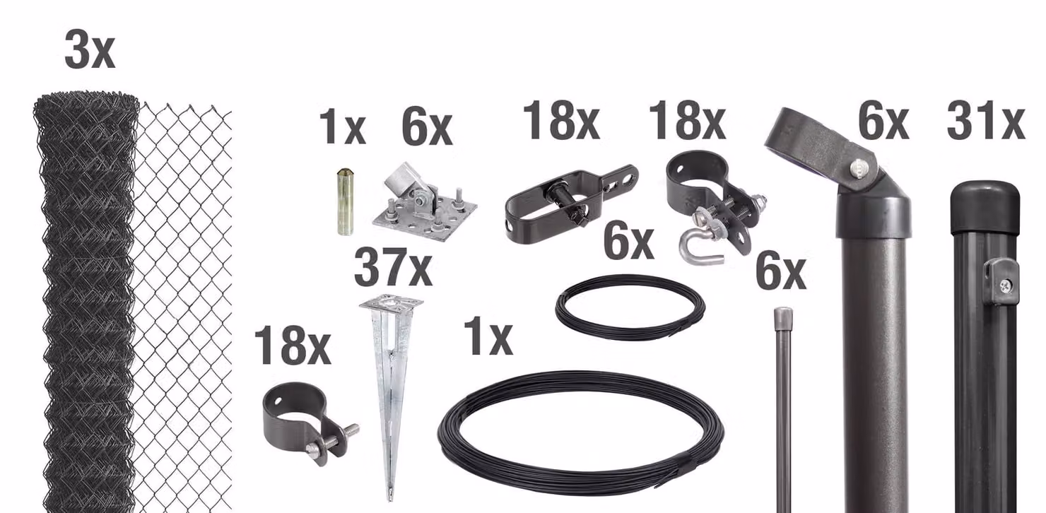 Alberts 631574 Recinzione in rete metallica come set completo di recinzione, con manicotto a terra carrabile, antracite metallizzato, altezza 150 cm, lunghezza 75 m