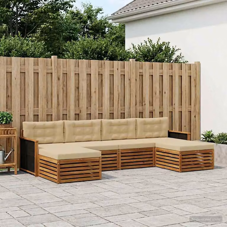 Set di divani da esterno vidaXL a forma di U in legno di acacia massello con cuscini marroni e beige