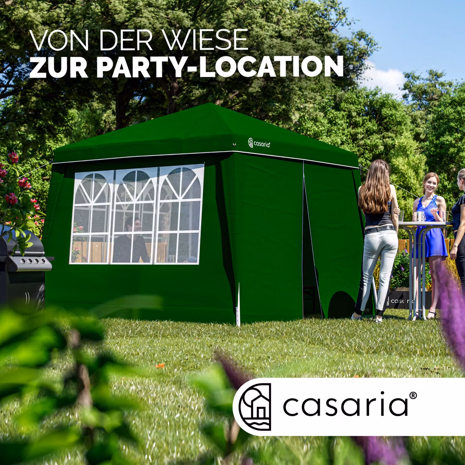 Gazebo pieghevole Casaria verde con pareti laterali e finestre, L/P: 300 x 300 cm, H: 250 cm – 3