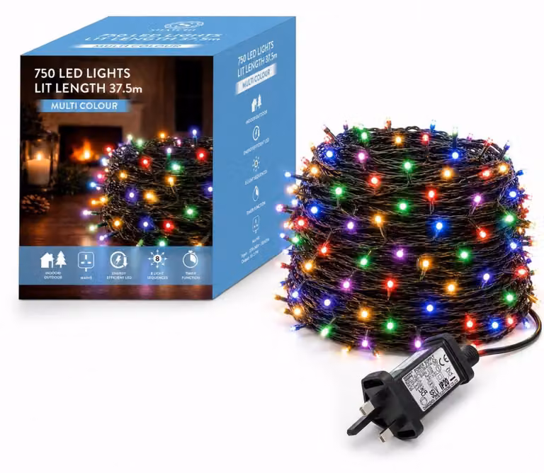 Catena luminosa con 750 LED multicolore, lunghezza 42,5 metri, colore verde, 8 modalità, timer, grado di protezione IP44