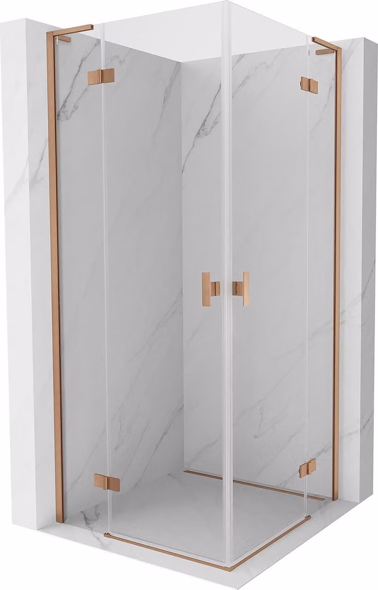 Mexen Mist-H L Duo cabina doccia a battente 75 x 75 cm, trasparente, rame spazzolato - 8A5L-075L-075P-65-00