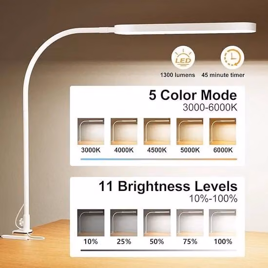 Lampada da scrivania a LED SKYLEO bianca con timer e regolazione touch, L/P/H: 60 x 5 x 85 cm